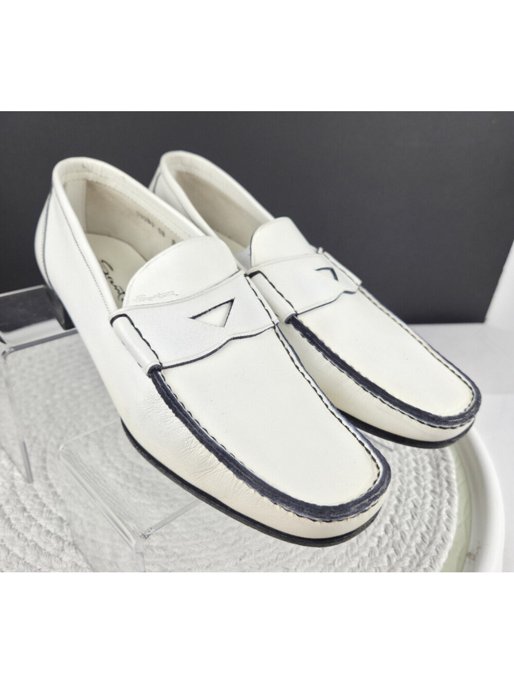 Santoni White Leather Loafers Made in Italy Womens Size 8 B Driving Moccasin...